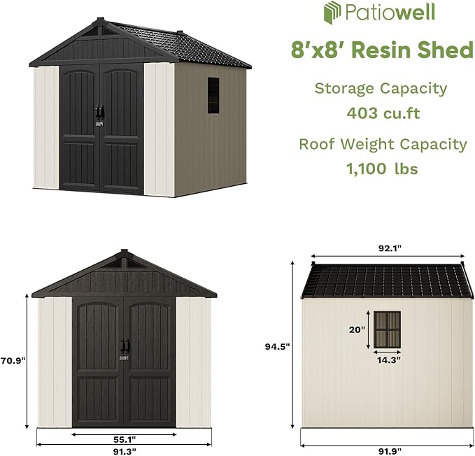 Patiowell 8 x 8 FT Plastic Outdoor Storage Shed