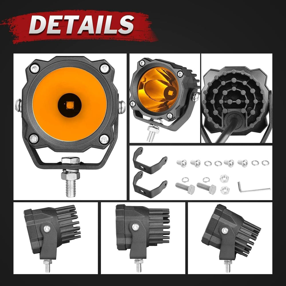 Amber LED Pods Round LED Fog Light Pods 50W 2PCS Spot LED Off Road Lights
