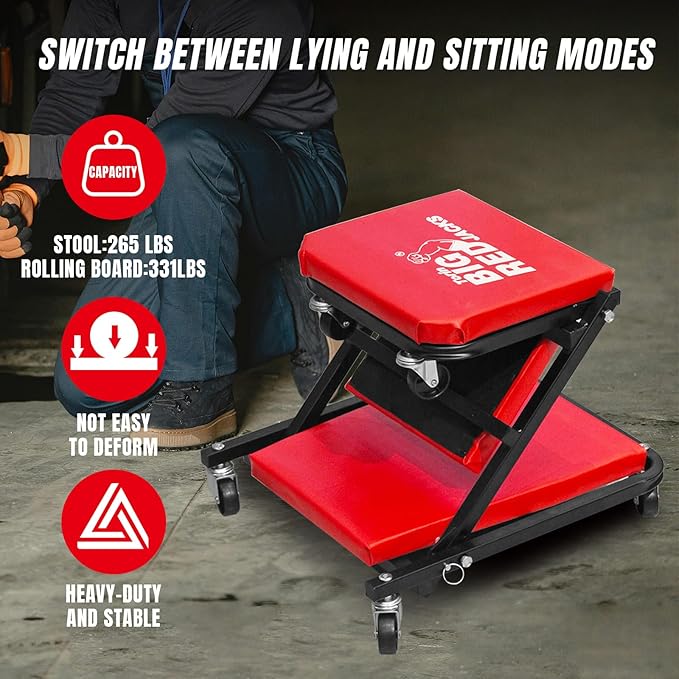 BIG RED ATR6036ZER 36" Foldable Z-Creeper Seat: 2-in-1 Garage Shop Creeper