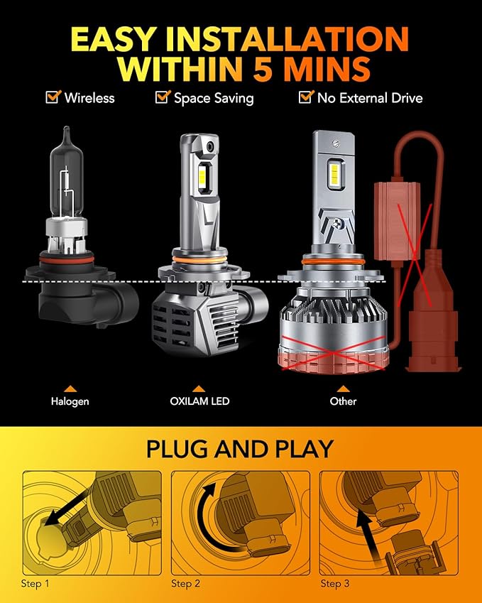 OXILAM 9005 9006 LED Bulbs, 900% High Brightness HB3 HB4 Fog Light Bulb (Pack...