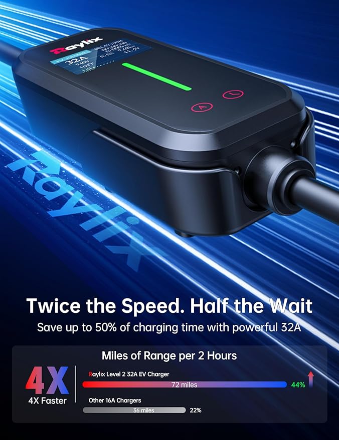 Raylix 32A Level 2 Fast Tesla Charger, 7.68KW Tesla Mobile/Home Charger