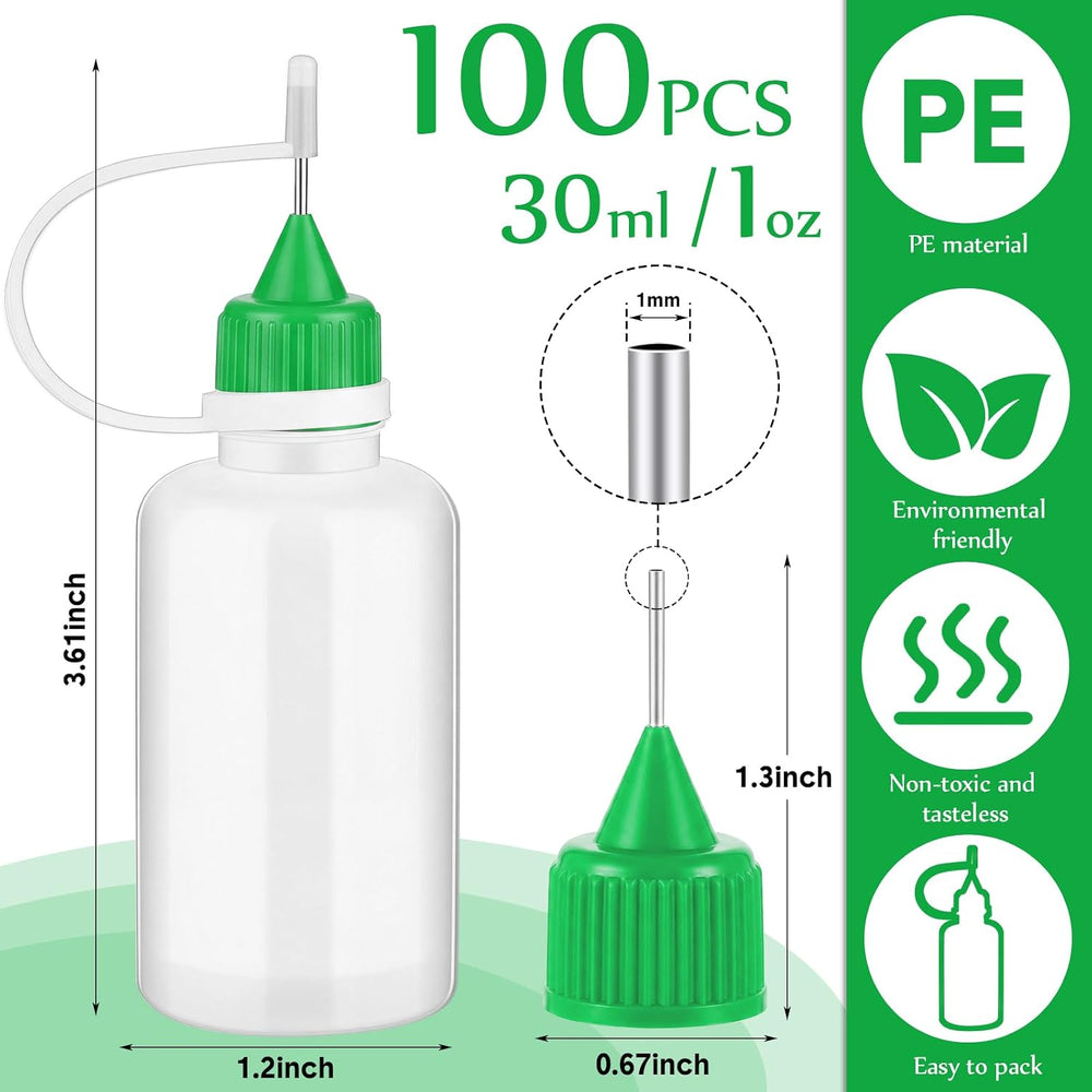 100 Pcs 30 ml/ 1 oz Precision Needle Tip Glue Applicator Bottle, Green