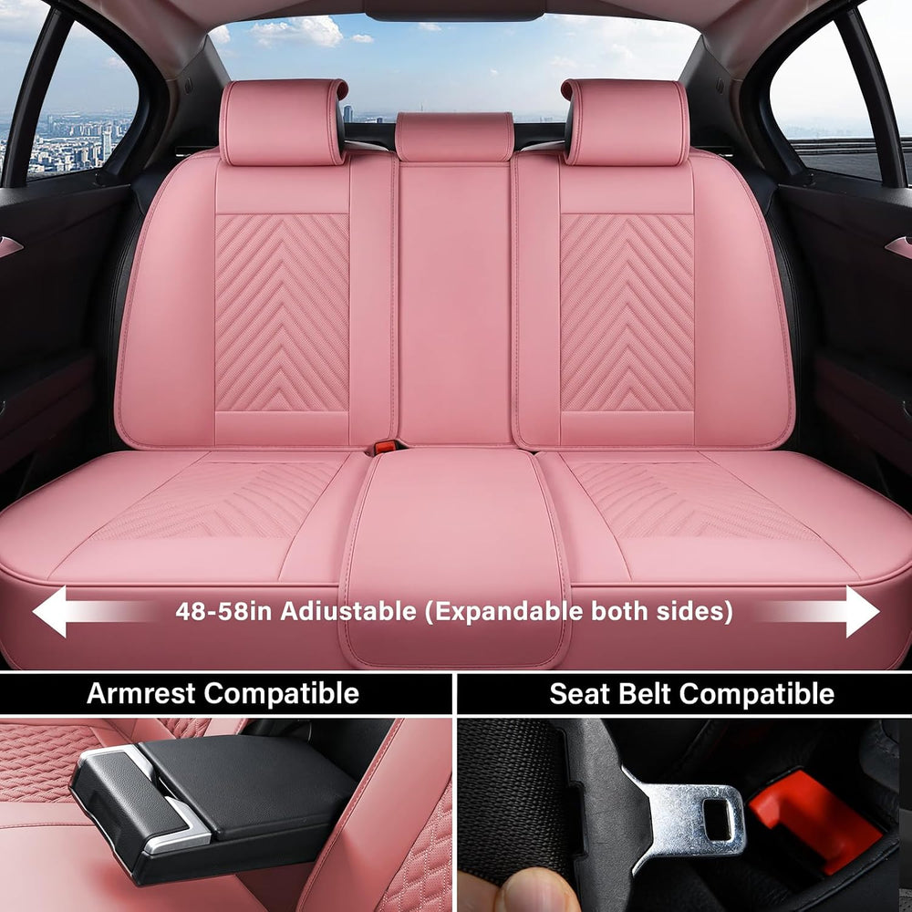 Coverado Seat Covers Full Set, Luxury Leather Pink Car Seat Covers for Car wi...