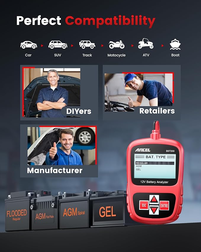 ANCEL BST200 Car Battery Tester 12V Automotive, 100-1100 CCA Battery Load
