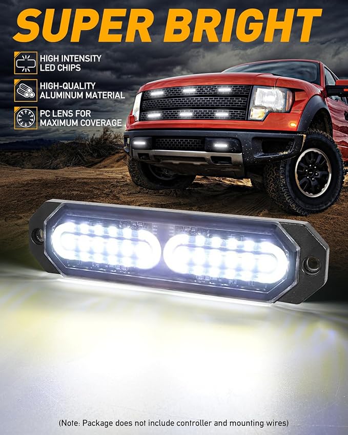 HLauto 1200T Emergency Strobe Grille Lights: 8pcs 12 LED Sync Feature Safety