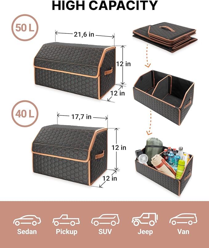 Car Organizers Set SUV Sedan Truck – Foldable Storage Boxes (2pc)