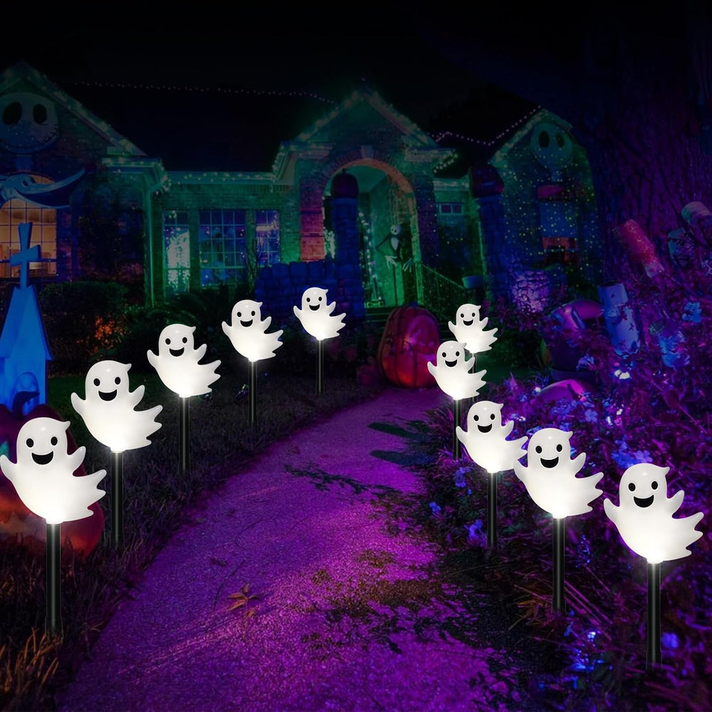 10 Pack Solar Halloween Ghost Pathway Lights, 3D Solar Lights