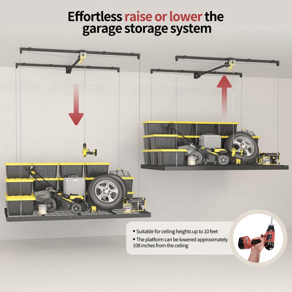 Garage Ceiling Storage Racks – 4x8 FT Overhead Garage Storage Rack with Safet...