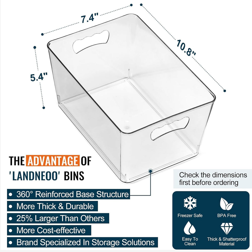 12 Pack LARGE Multi-Use Clear Storage Bins, Pantry Kitchen Organizer Bins