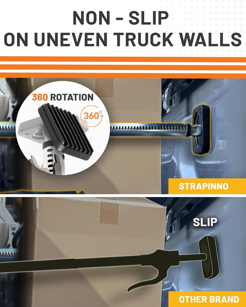 Strapinno - Ratcheting Cargo Bar 44"-74", Non-Slip Truck Bed Divide...