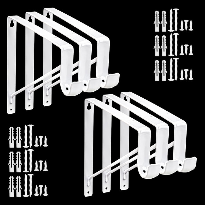 6 Pack White Closet Rod Brackets Holder with Screws - Closet Shelves Wall Mounted & Rod Support, Closet Rod and Shelf Bracket for Kitchens and Closet Storage