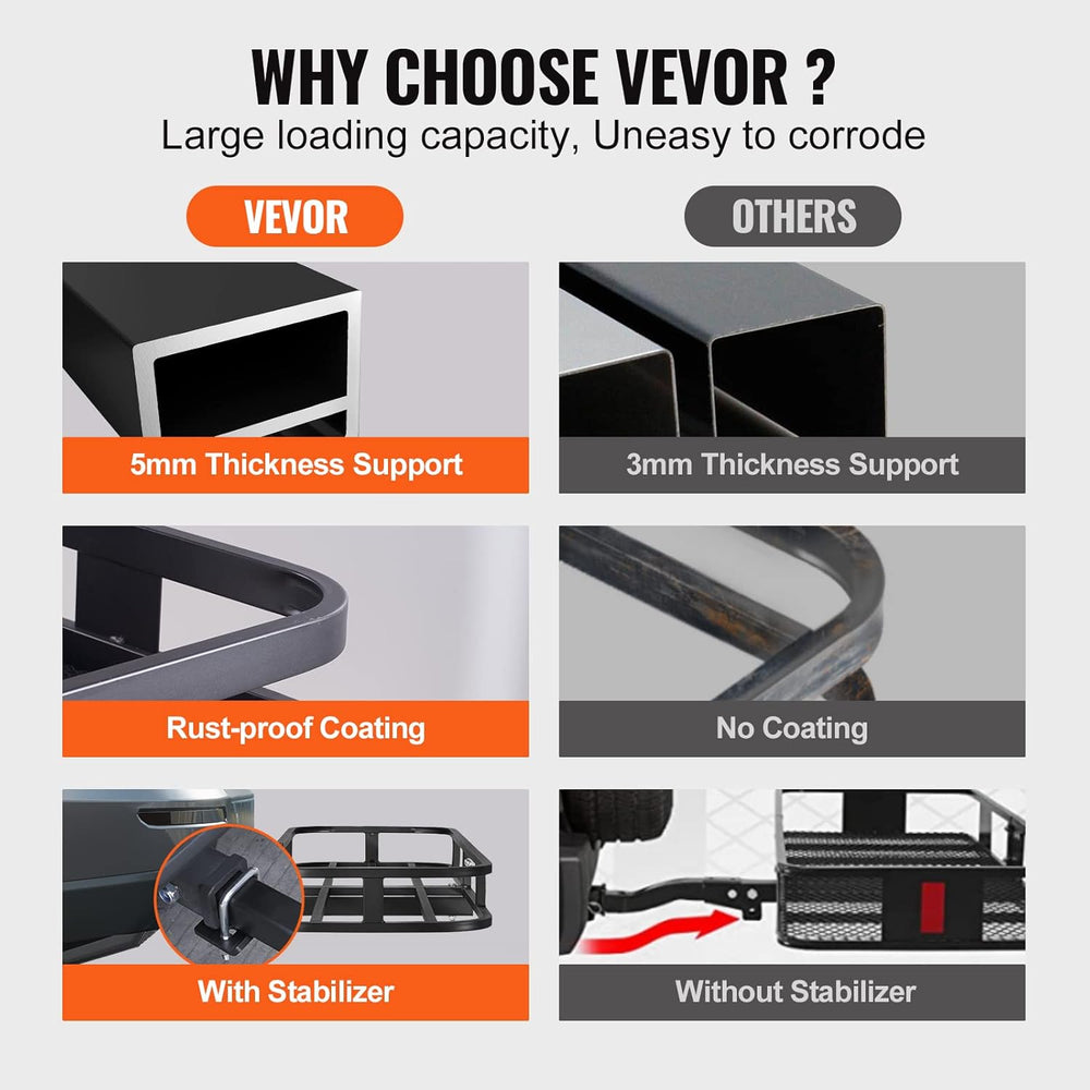 VEVOR 53 x 19 x 5 in Hitch Cargo Carrier, 500lb Capacity Trailer Mount Basket...
