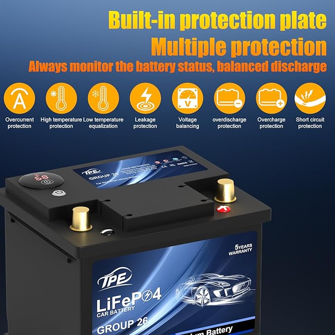 TPE Car Start Stop System BCI Group26 LiFePO4 Lithium-ion Battery 12.8V 800A