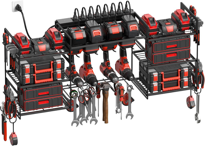 CCCEI Black Power Tool Organizer Wall Mount, Large Tools and Battery Storage