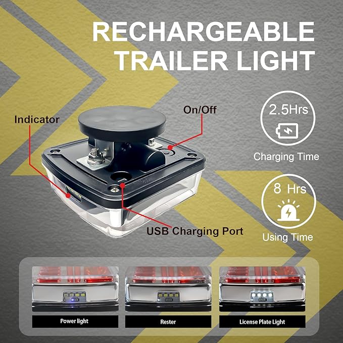 Agrieyes Wireless Trailer Lights, Magnetic LED Trailer Light Rechargeable