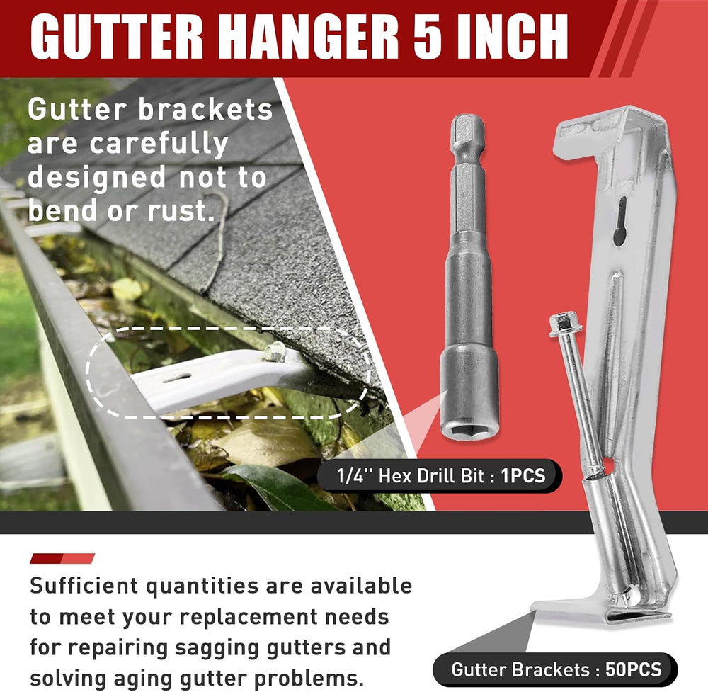 50-Pack Hidden Gutter Hangers 5 Inch K Style - Heavy Duty Rain Gutter Bracket...
