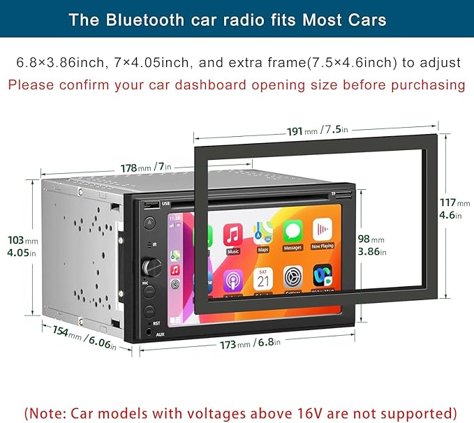 Double Din Car Stereo with CD/DVD Player Apple Carplay & Android Auto, 6....
