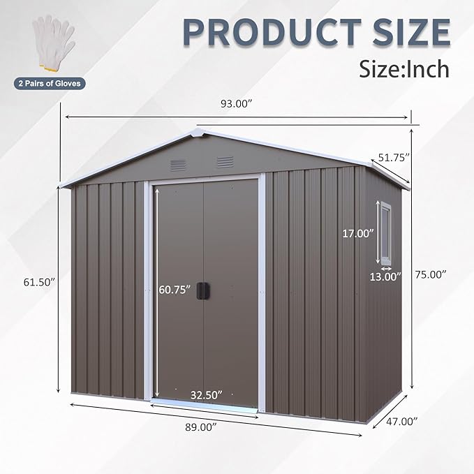 4x8 FT Outdoor Storage Shed, Metal Garden Shed