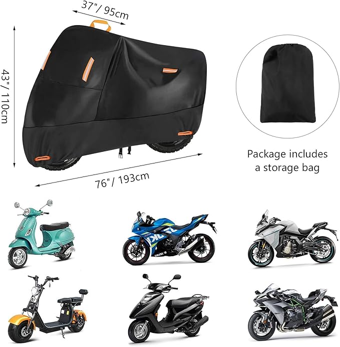 SECELES 300D Motorcycle Cover Heavy Duty, SECELES All Season Durable Scooter