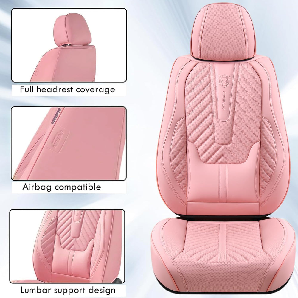 Coverado Seat Covers Full Set, Luxury Leather Pink Car Seat Covers for Car wi...