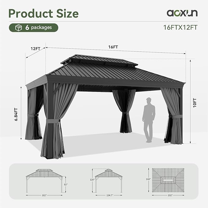 Aoxun 12' X 16' Permanent Hardtop Gazebo Aluminum Gazebo