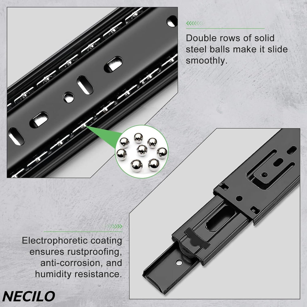 NECILO 12 Inch Push to Open Slides, 100lb Full Ext Ball Bearing, 5 Pairs
