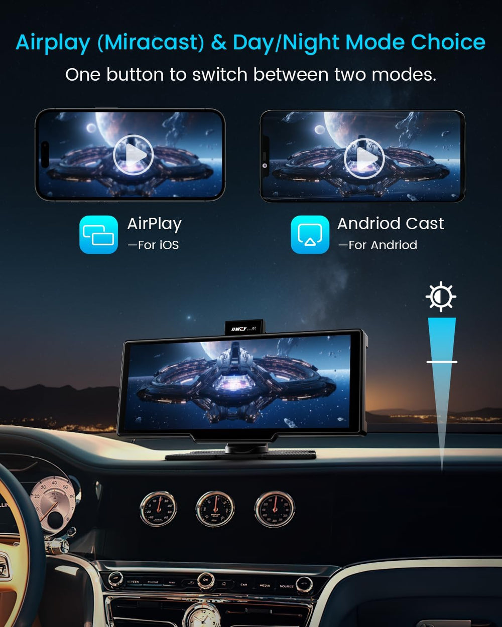 IIWEY iK7 10-Inch Wireless Apple CarPlay Screen, Android Auto, 4K Dash Cam