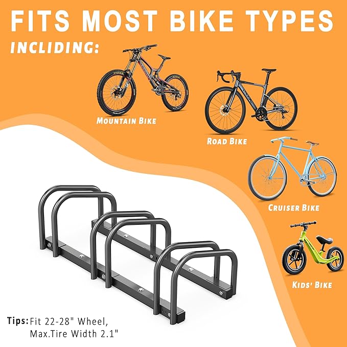 Ultrawall Bike Storage Rack for Garage, 3 Bikes Floor Bike Stand, Bicycle