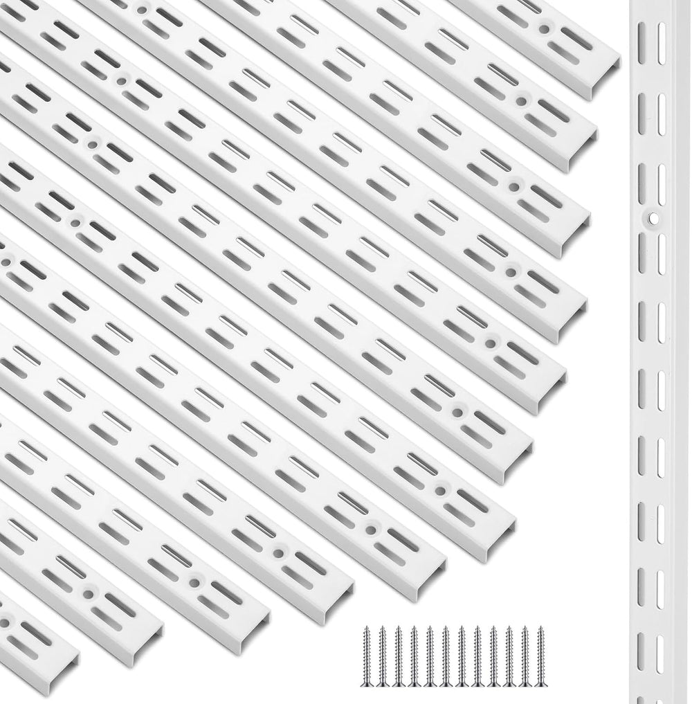 MorningRo 12 Pack 47.5" Dual Track Shelving Rail, Dual Slot Upright, White