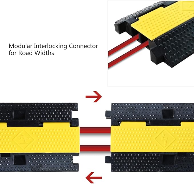 1 Pack Rubber Cable Ramp Hose Cable Protector Ramp 2 Channel 22000Lbs Load