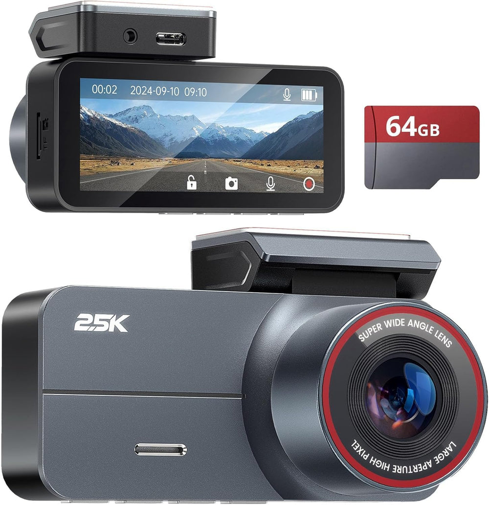 Dash Cam 2.5K Front and Rear 64GB GPS 160° Night Vision