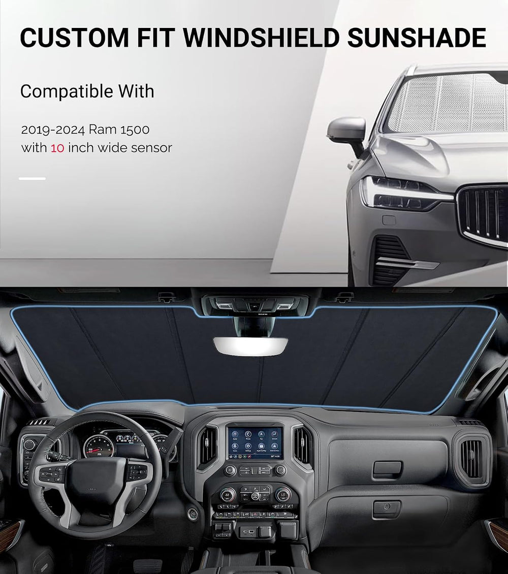 Pigenius Windshield Sunshade for Ram 1500 2019-2024 with 10 Inch Wide Sensor,...
