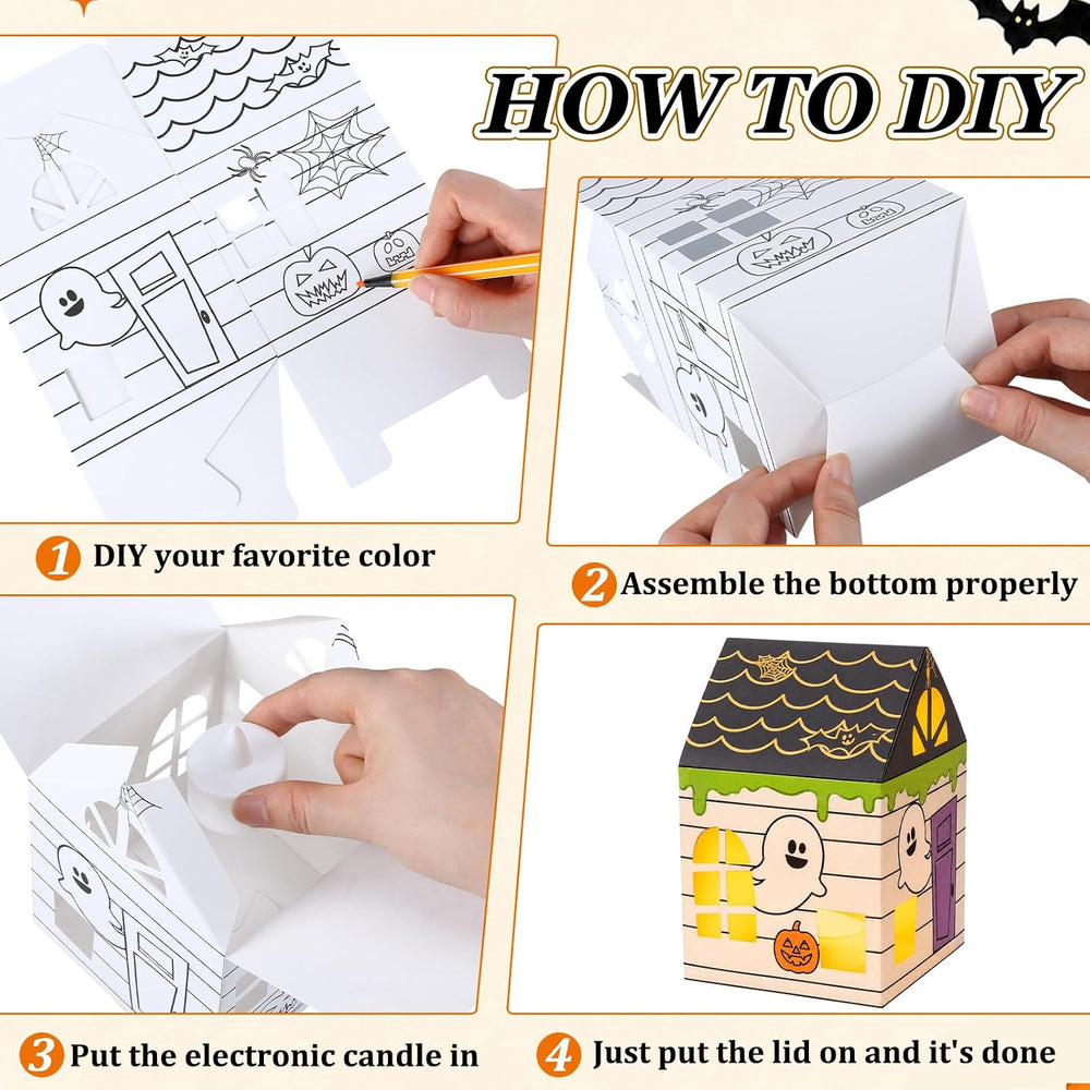 Glooglitter 36 Sets Halloween Lantern Craft Kit, DIY Paper Haunted House