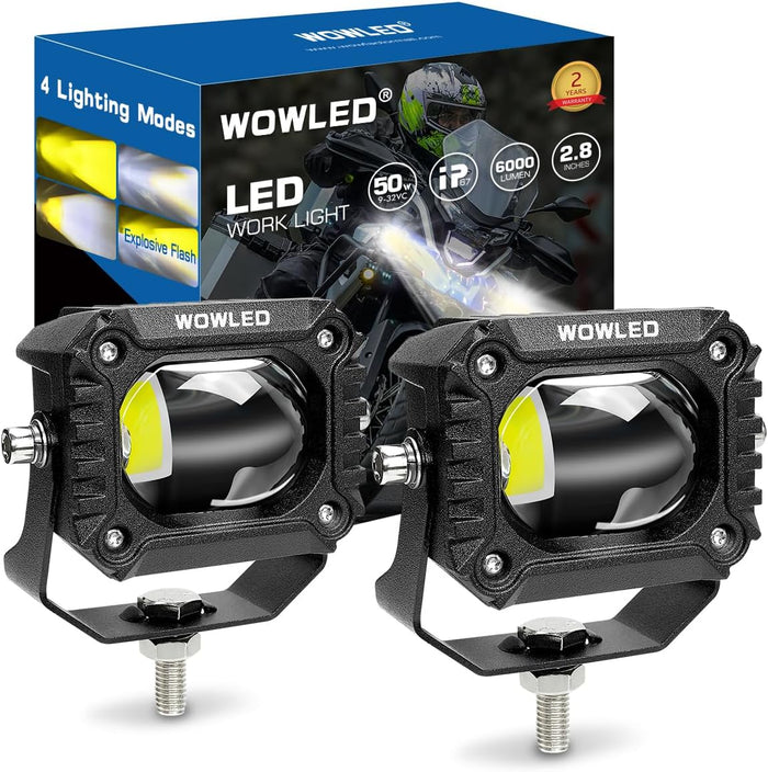 2pcs 2.8 Inch Cube LED Spotlight, Dual Color 4 Mode White/Amber Off Road Driving Lights Spotlight Fog Lamps 8D LED Work Light for 4X4 4WD Truck Car SUV UTV Boat Motorcycle 12V 24V