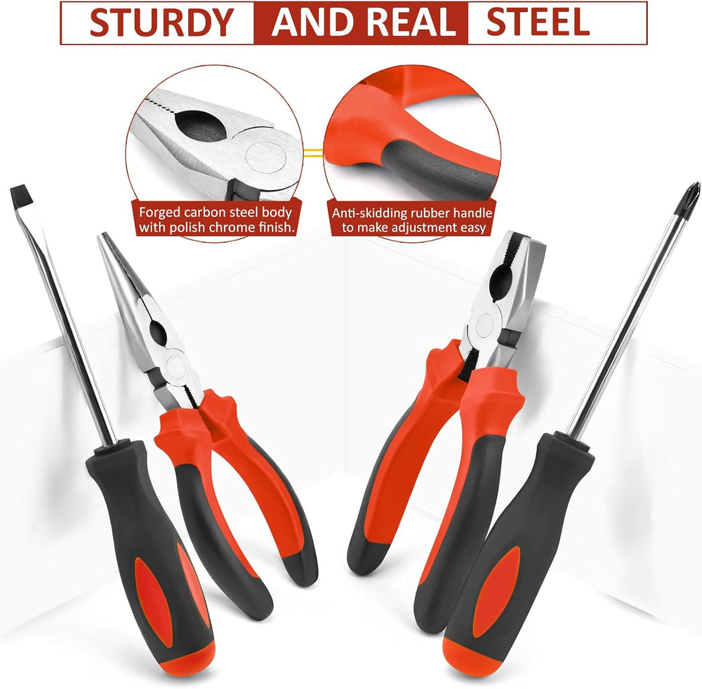 Sundpey 148 Pcs Portable Basic Hand Repair Home Tool Kit Set with Case Red