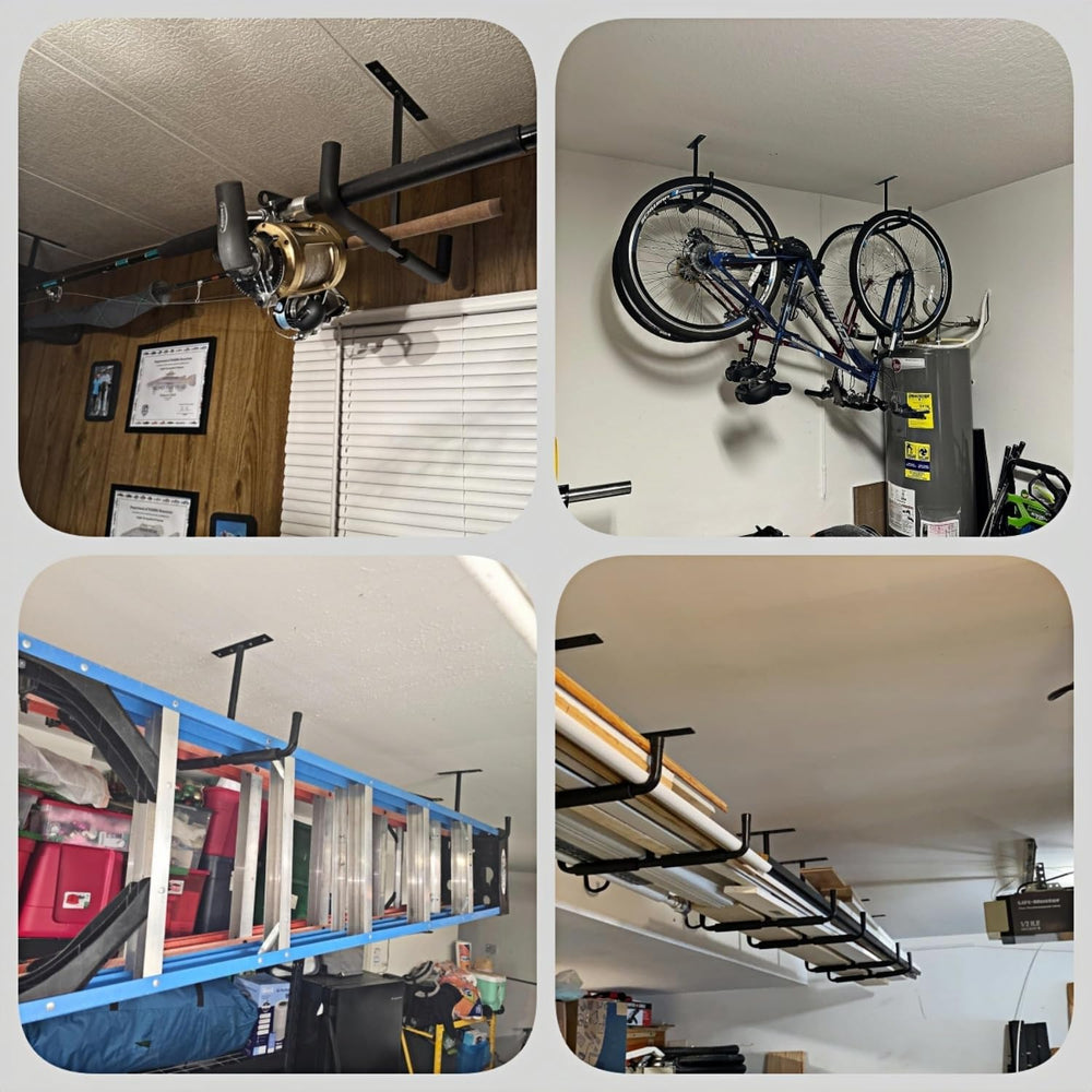Overhead Garage Storage Hooks, Heavy Duty Double Ceiling Rack for Lumber Ladd...