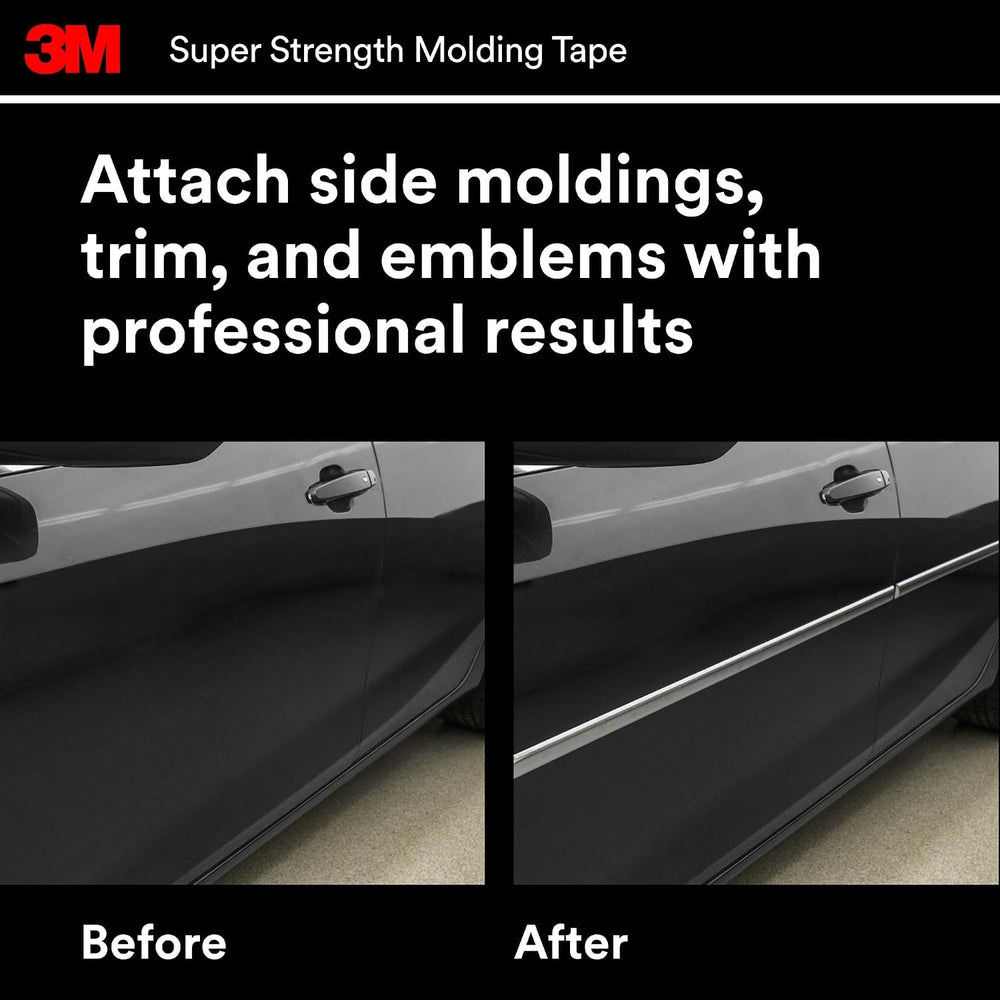 3M Super Strength Molding Tape 03616, 7/8 in x 15 ft, 4 Rolls, Black
