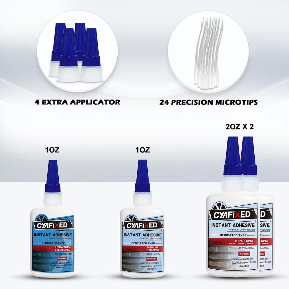 Super Glue Kits, Thin, Medium & Ultra Thick, 6 oz CA Glue for Woodworking