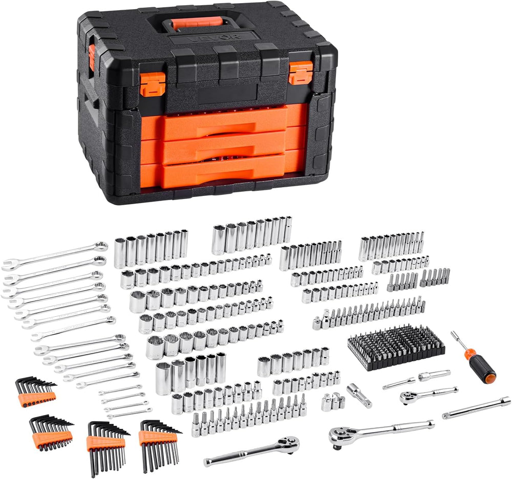 VEVOR Mechanics Tool Set and Socket Set, 450 PCS, 1/4" 3/8" 1/2&quo...
