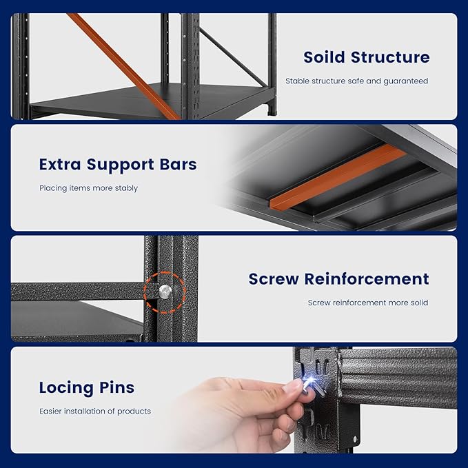 Yizosh 75" W Metal Garage Storage Shelves, 8000LBS Heavy Duty 4-Shelf
