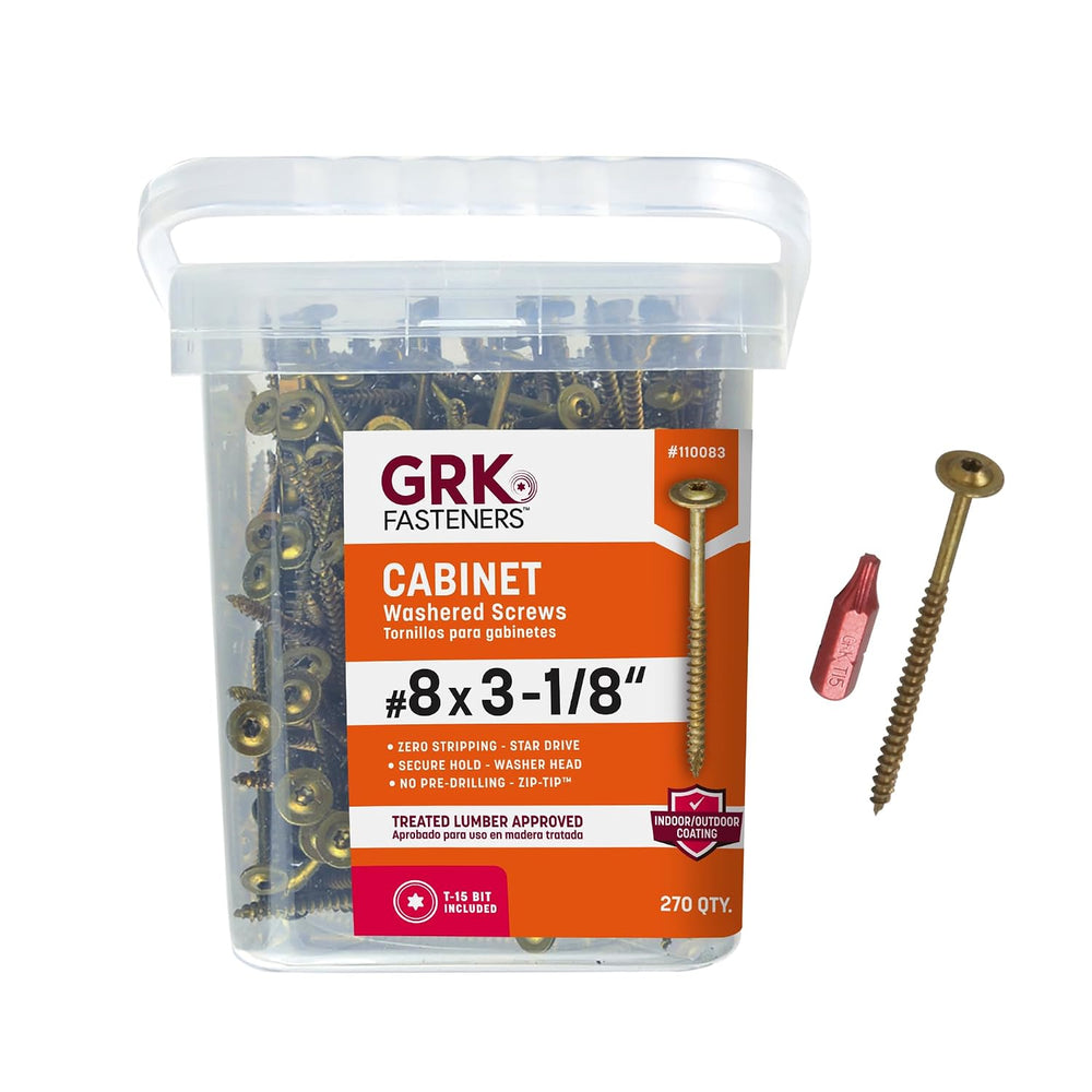 GRK Fasteners #8 x 3-1/8" Low-Profile Cabinet Washered Screws, 270 PCS