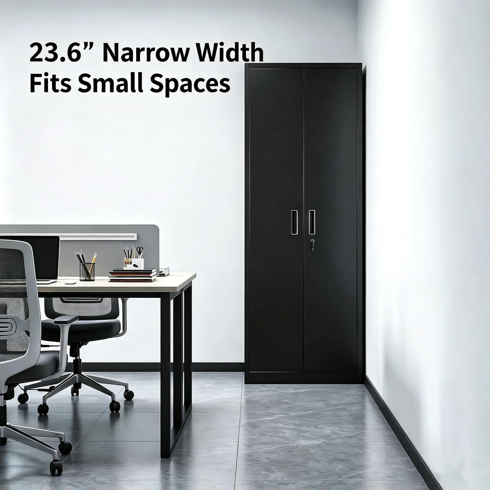 24"W Slim Metal Garage Storage Cabinet, Black