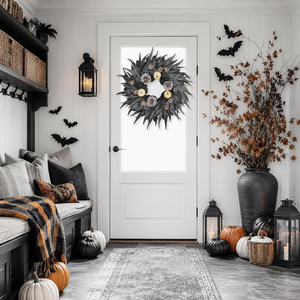 24 Inch Halloween Wreath with Snakeskin Leaves for Front Door