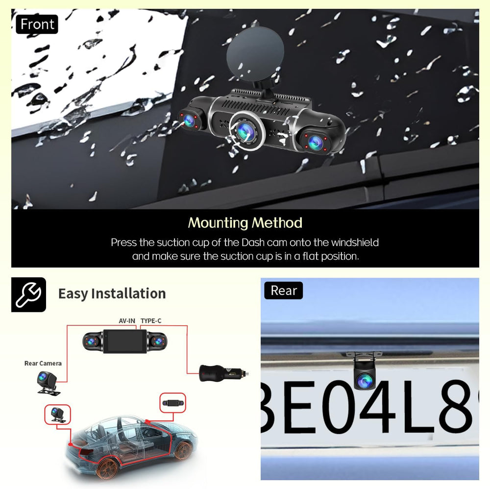 360° Dash Cam Front and Rear View 4 Channel Dash Camera FHD 2K+1080Px3 for Ca...