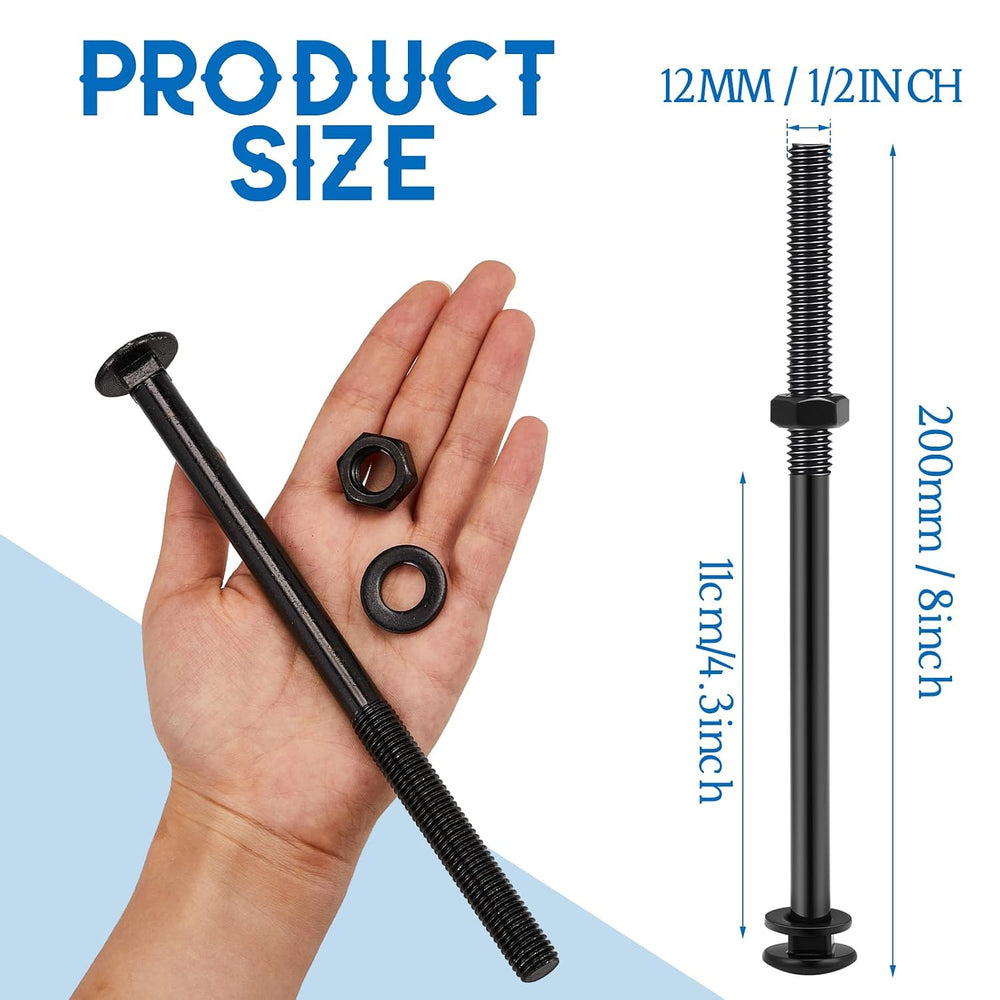 Zonon 12 Sets 1/2 x 8 Inch Black Carriage Bolt Kit Galvanized Carriage Bolt S...