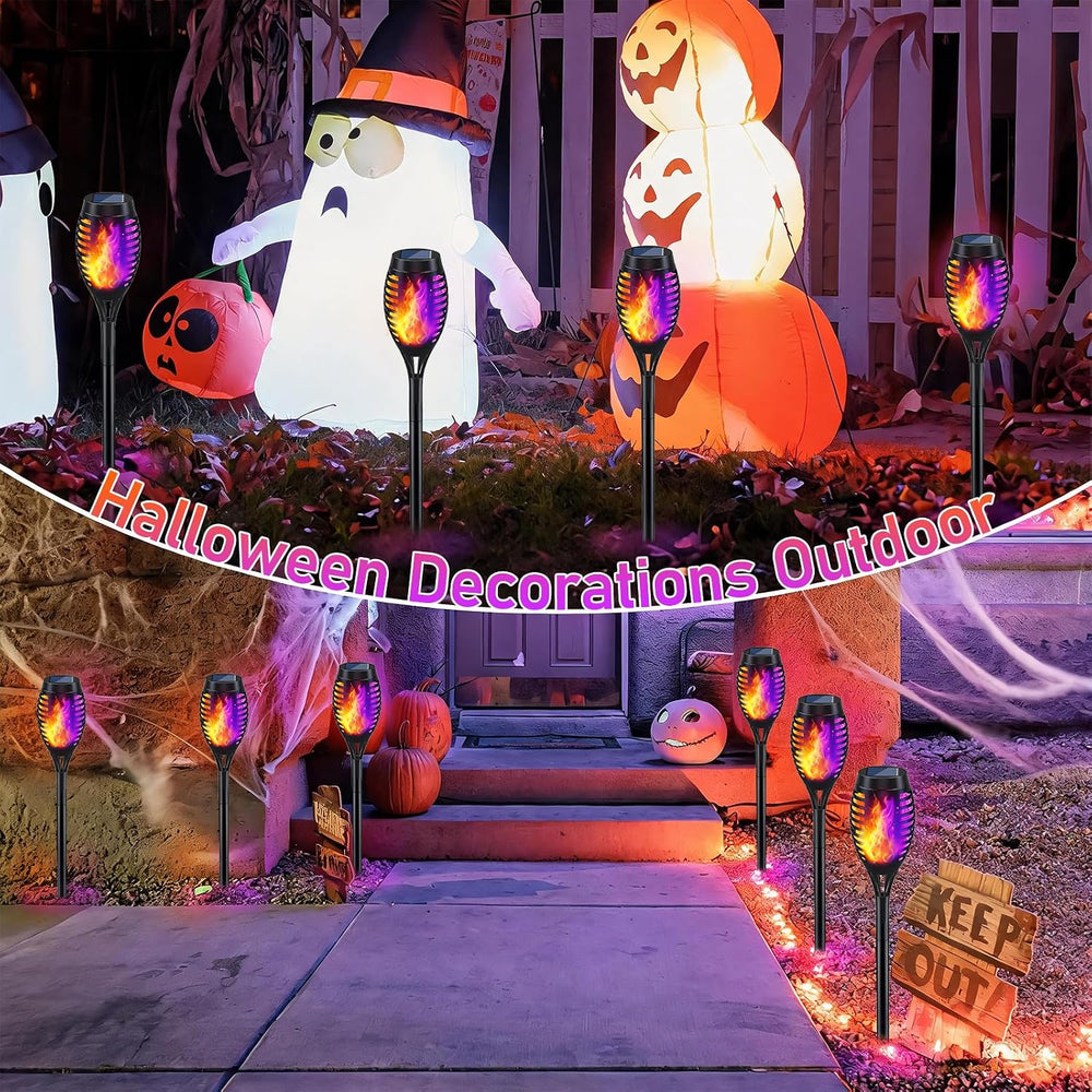 Orange & Purple Flickering Flame Halloween Solar Lights for Halloween Decor