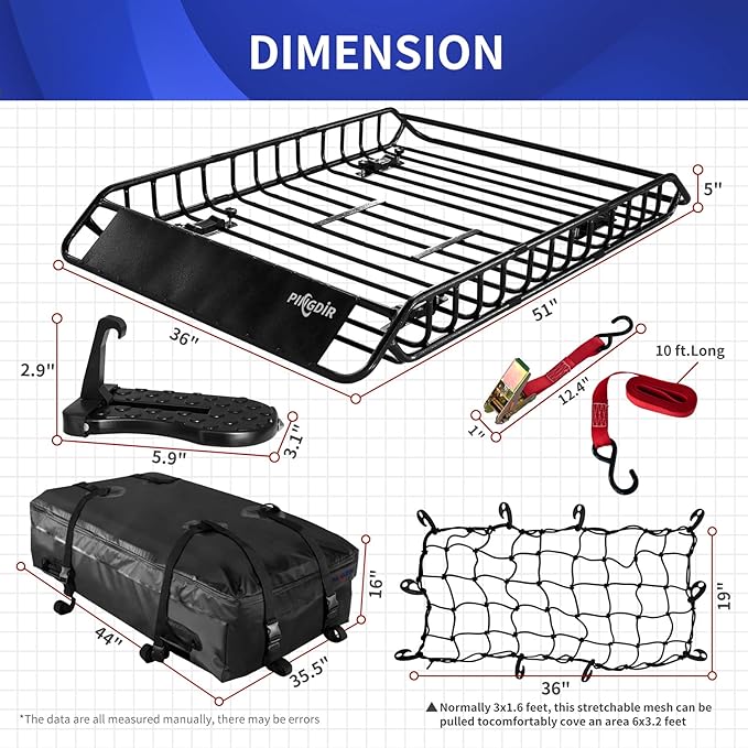 Roof Rack Basket 51" X 36" X 5" Rooftop Rack Cargo Carrier Uni...