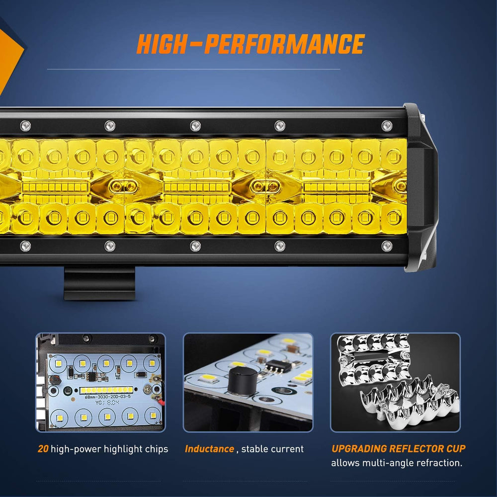Nilight LED Light Bar 20Inch 420W Yellow Flood Spot Combo Triple Row Driving ...