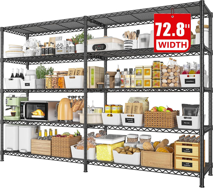 REIBII 72.8" W Storage Shelves Load 1600LBS, 5 Tier Metal Shelving Unit Wire