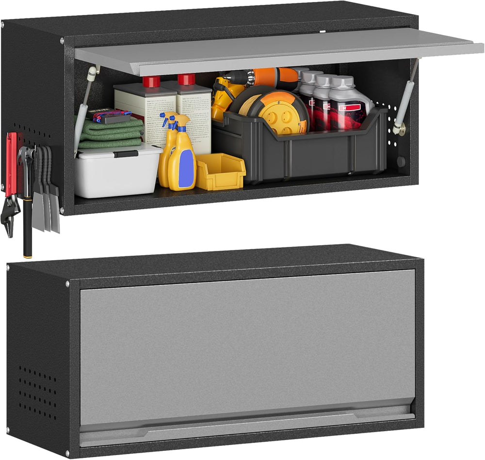 Metal Garage Wall Cabinet with Up-Flip Door,Wall-Mounted Steel Storage Cabine...